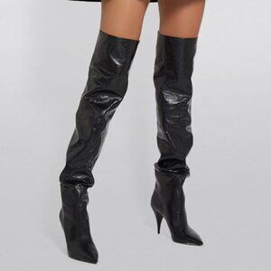 Rare Saint Laurent Kiki Black Soft Leather OTK Boots EU 42 / US 11.5